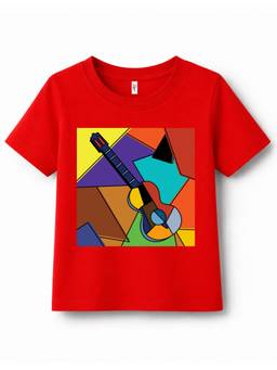 KAVEE - Pure Cotton Bio Washed Abstract Guitar Printed T-shirt - Red