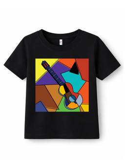 KAVEE - Pure Cotton Bio Washed Abstract Guitar Printed T-shirt - Black