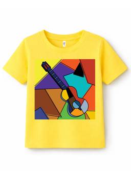 KAVEE - Pure Cotton Bio Washed Abstract Guitar Printed T-shirt - Yellow