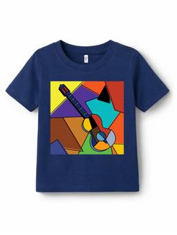 KAVEE - Pure Cotton Bio Washed Abstract Guitar Printed T-shirt - Navy Blue