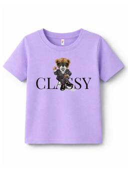 KAVEE - Pure Cotton Bio Washed Classy Text and Teddy Printed T-shirt - Purple