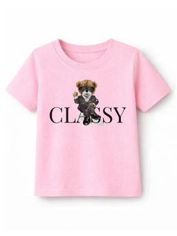 KAVEE - Pure Cotton Bio Washed Classy Text and Teddy Printed T-shirt - Pink