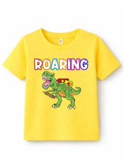 KAVEE - Pure Cotton Bio Washed Dinosaur Printed T-shirt - Yellow