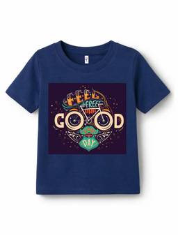 KAVEE - Pure Cotton Bio Washed Feel Good Text Printed T-shirt - Navy Blue
