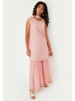 max - Girls Embroidered Sharara With Kurta & Dupatta - Pink