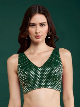 Gajra Gang - Green Brocade V Neck Blouse Trousseau Tijori