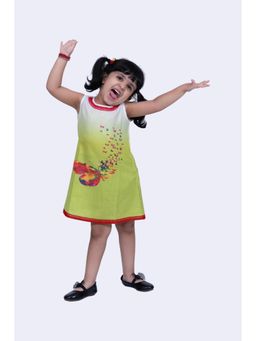 TWISHA - Sleeveless Sweet Slub Butterfly Printed Dress-Lime Green