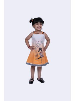 TWISHA - Sleeveless Sweet Slub Printed Strappy Dress-Orange