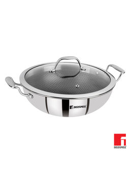 Bergner - Hitech Prism Stainless Steel Non-Stick Kadhai With Lid, 26 cm, Induction Base, Silver