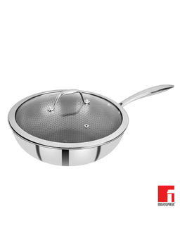 Bergner - Hitech Prism Non-Stick Stainless Steel Wok With Lid, 28 cm, Induction Base, Silver
