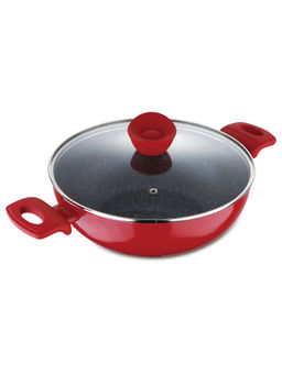 Bergner - Bellini Plus Press Aluminium Non Stick Kadhai With Lid, 28 cm, Induction Base, Red