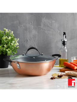 Bergner - Infinity Chefs Forged Aluminium Non Stick Kadhai With Lid, 24 cm, Induction Base, Copper