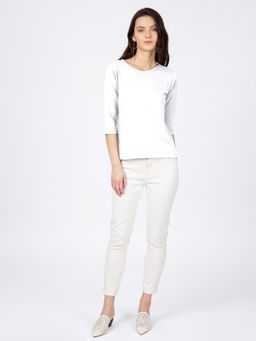 Bewakoof - Women's White Round Neck 3/4th Sleeve T-Shirt