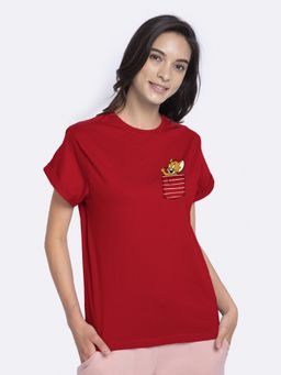 Bewakoof - Women's Red Pocket Jerry Graphic Printed Boyfriend T-shirt