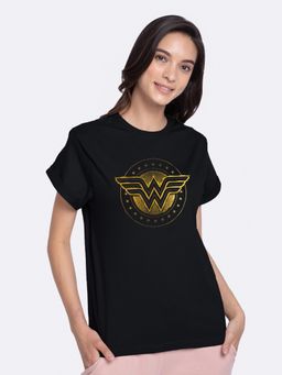 Bewakoof - Wonder Woman Gold Plated Logo Boyfriend T-Shirt Black (Dcl)