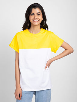 Bewakoof - Pineapple Yellow- White Colour Block Boyfriend T-Shirts
