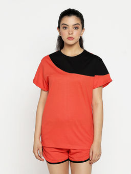 Bewakoof - Smoke Red- Black Colour Block Boyfriend T-Shirts