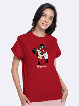 Bewakoof - Be Positive Minnie Boyfriend T-Shirts (DL) Bold Red