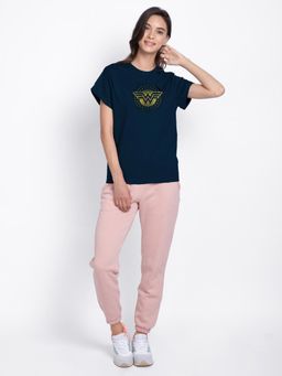 Bewakoof - Official DC Women's Navy Blue Wonder Woman Graphic Printed Slim Fit T-shirt