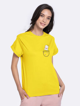 Bewakoof - Cute Heart Pocket Boyfriend T-Shirts Pineapple Yellow