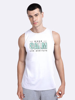 Bewakoof - Men's White Keep Calm And Meditate Typography Vest