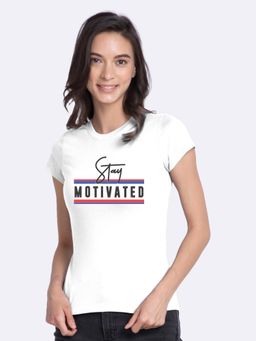 Bewakoof - Stay Motivated Stripe Half Sleeve Printed T-Shirts White