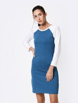 Bewakoof - Women's Digi Teal Raglan Slim Fit Dress
