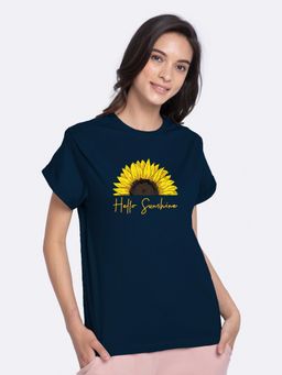 Bewakoof - Women's Blue Hello Sunshine Graphic Printed Boyfriend T-shirt