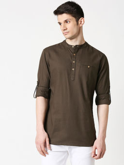 Bewakoof - Men's Olive Relaxed Fit Short Kurta
