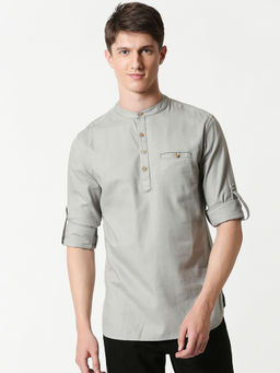 Bewakoof - Men's Grey Relaxed Fit Short Kurta
