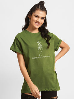 Bewakoof - Grow Positive Thoughts Boyfriend T-Shirts Woodbine Green
