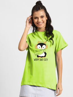Bewakoof - WARM & COZY PENGUIN Boyfriend T-Shirts Neon Green