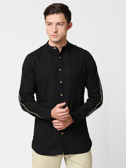 Bewakoof - Men's Black Ethnic Tape Relaxed Fit Shirt