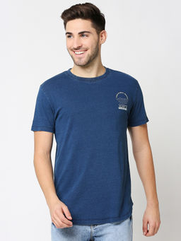 Bewakoof - Mens True Indigo Skate Cut Printed T-Shirt