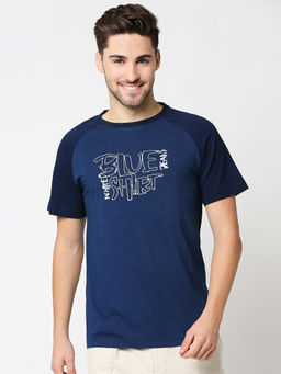 Bewakoof - Mens True Indigo Printed Raglan T-Shirt