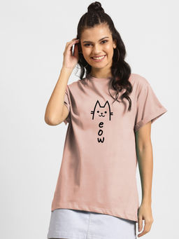 Bewakoof - Meow 2.0 Boyfriend T-Shirts Baby Pink