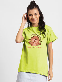 Bewakoof - Music Bear Boyfriend T-Shirts Neo Mint