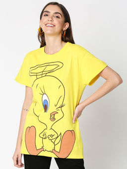 Bewakoof - Official Looney Tunes Women's Tweety Boyfriend T-Shirt