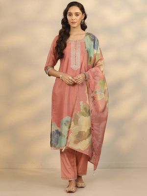 Peach Foil Printed Sequined kurta