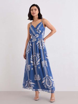 Women Sea Green & Blue Printed A-Line Dress