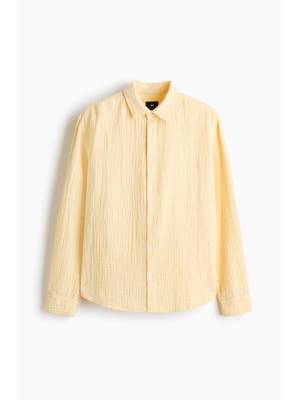 Buy H&M Men Yellow Relaxed Fit Cotton Muslin Shirt (S) - Image 1