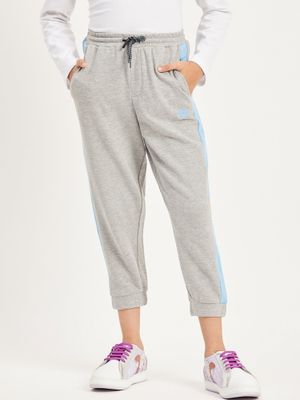 Girls Grey Cotton Washed Jogger