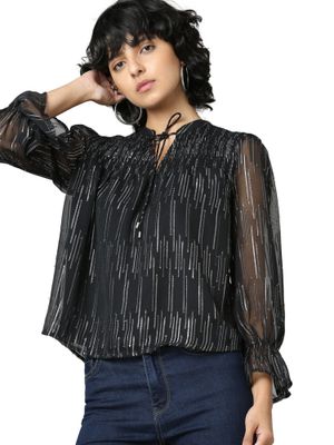Black Shimmer Mock Wrap Top
