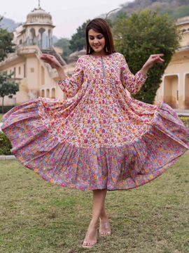 pink midi tiered dress