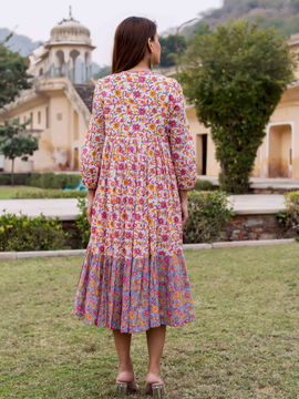 pink midi tiered dress