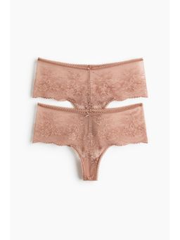 H&M - Women Brown 2-Pack Lace Thong Briefs