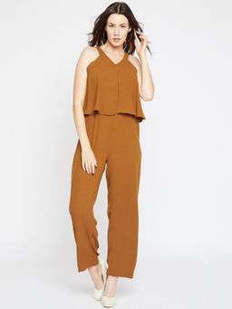 Marie Claire - Women Brown Solid Basic Jumpsuit