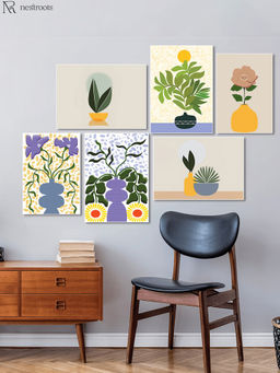 Nestroots - Serene Green Plant Bowl Art Canvas Wall Painting (Pack of 6)