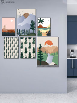 Nestroots - Coastal Rhapsody Canvas Wall Painting (Pack of 6)