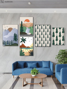 Nestroots - Whispering Pines Canvas Wall Painting (Pack of 5)